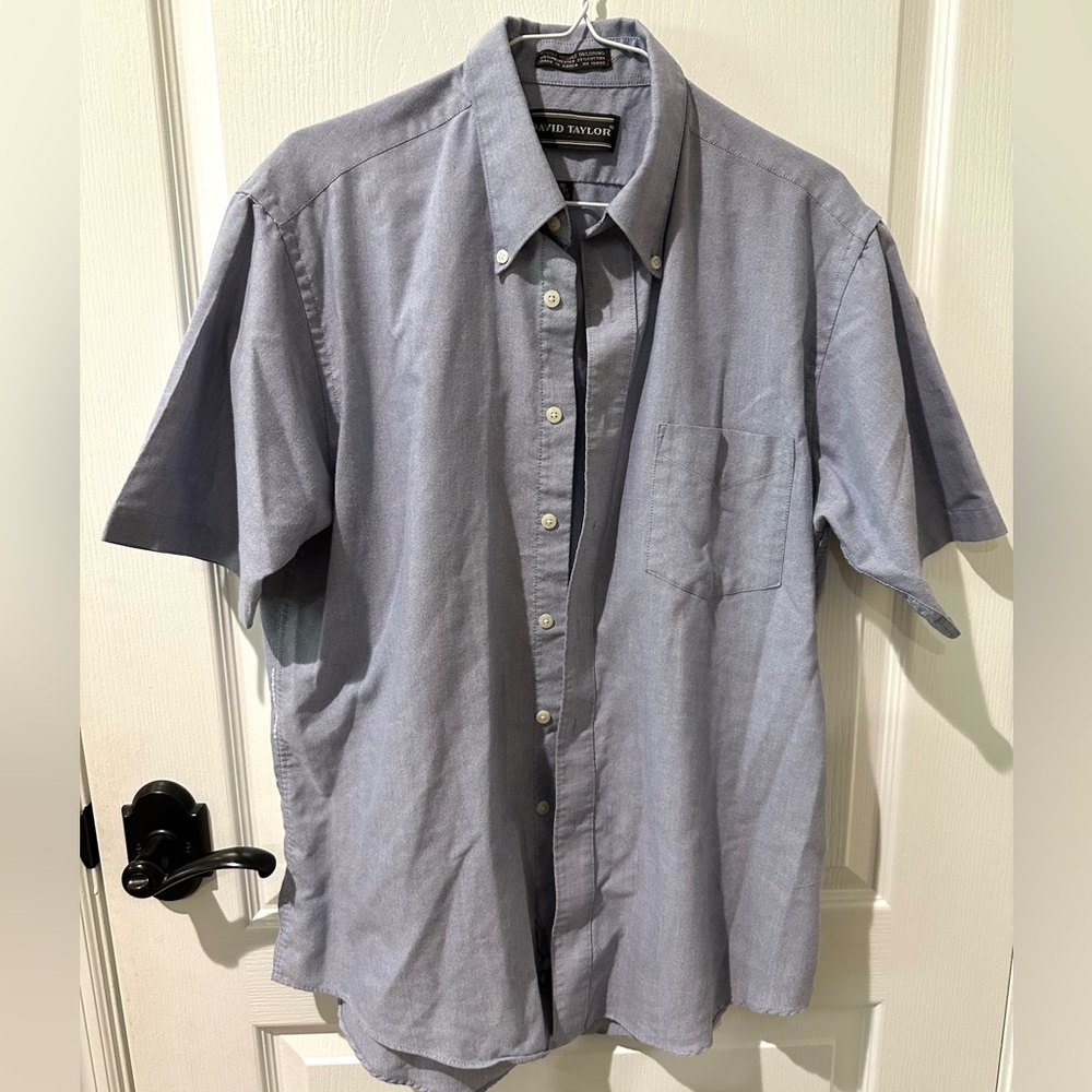 David Taylor Classic Blue Short Sleeve Dress Shirt Sz 16